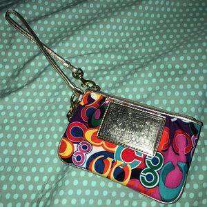Coach Poppy rainbow-colored wristlet